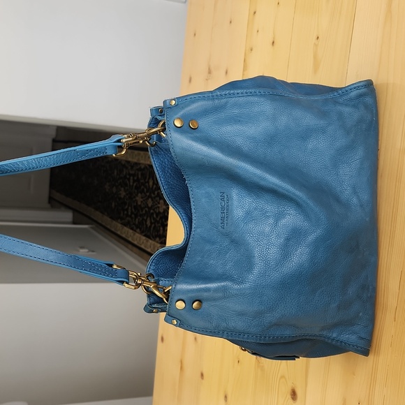 American Leather Co Lenox Triple Entry Satchel Bag Turquoise Blue - Picture 4 of 17